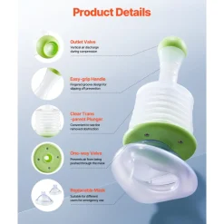 VEVOR Choking Rescue Device, Portable Airway Clear Anti Choking Suction Device with 5 Multi-size Masks and 1 Storage Bag, First Aid Kit for Removing Blocked Objects, for Home, School, Travel
