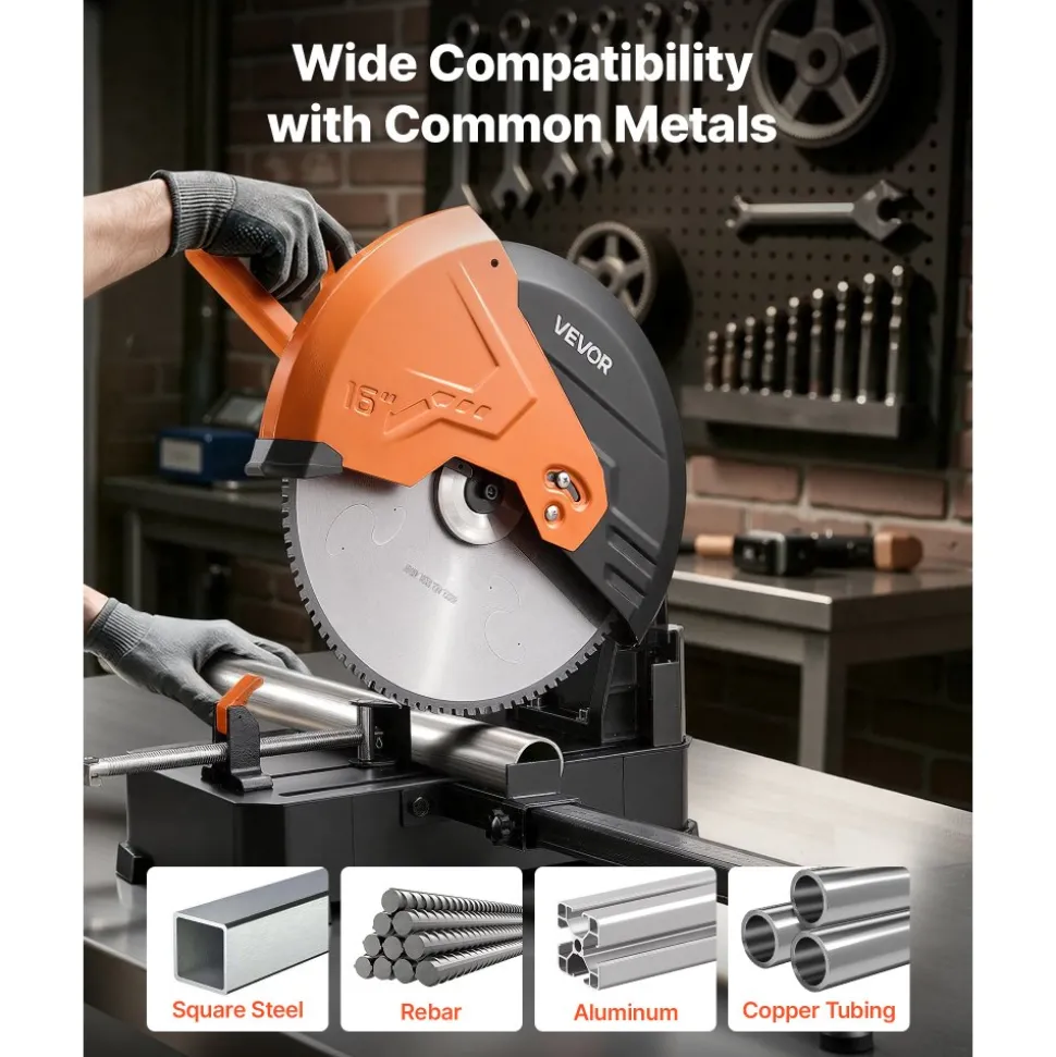 VEVOR Chop Saw Blade 16-in 96 Teeth Cermet-Tipped Metal Cold Cutting Blade, Compatible with Chop Saws, 4000 Cuts, Cutting Smooth Surfaces with No Burrs, Noise Reduction and Heat Dissipation Holes