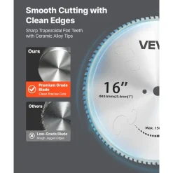 VEVOR Chop Saw Blade 16-in 96 Teeth Cermet-Tipped Metal Cold Cutting Blade, Compatible with Chop Saws, 4000 Cuts, Cutting Smooth Surfaces with No Burrs, Noise Reduction and Heat Dissipation Holes
