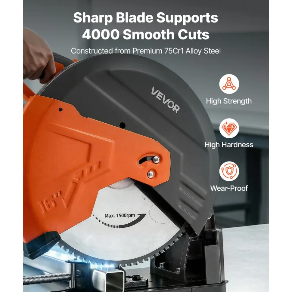 VEVOR Chop Saw Blade 16-in 96 Teeth Cermet-Tipped Metal Cold Cutting Blade, Compatible with Chop Saws, 4000 Cuts, Cutting Smooth Surfaces with No Burrs, Noise Reduction and Heat Dissipation Holes