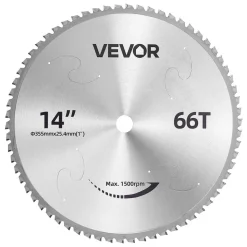 VEVOR Chop Saw Blade 14-in 66 Teeth Cermet-Tipped Metal Cold Cutting Blade, Compatible with Chop Saws, 4000 Cuts, Cutting Smooth Surfaces with No Burrs, Noise Reduction and Heat Dissipation Holes
