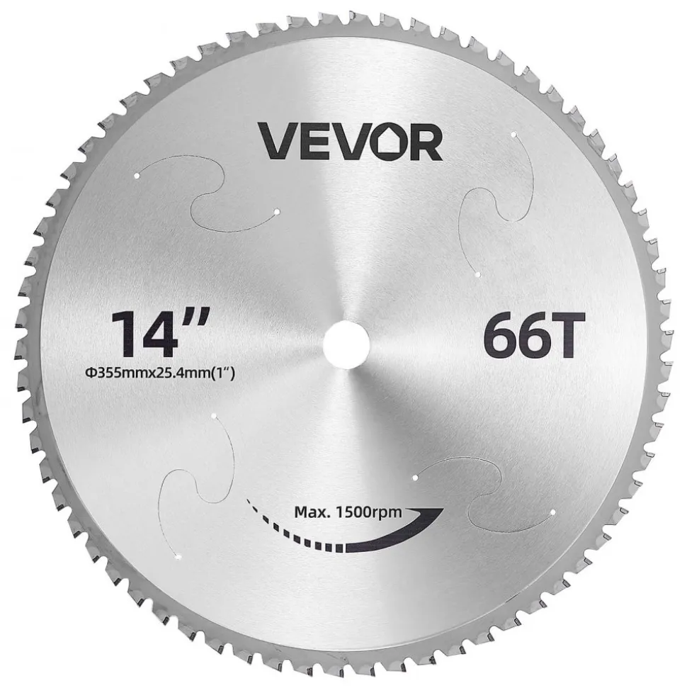 VEVOR Chop Saw Blade 14-in 66 Teeth Cermet-Tipped Metal Cold Cutting Blade, Compatible with Chop Saws, 4000 Cuts, Cutting Smooth Surfaces with No Burrs, Noise Reduction and Heat Dissipation Holes