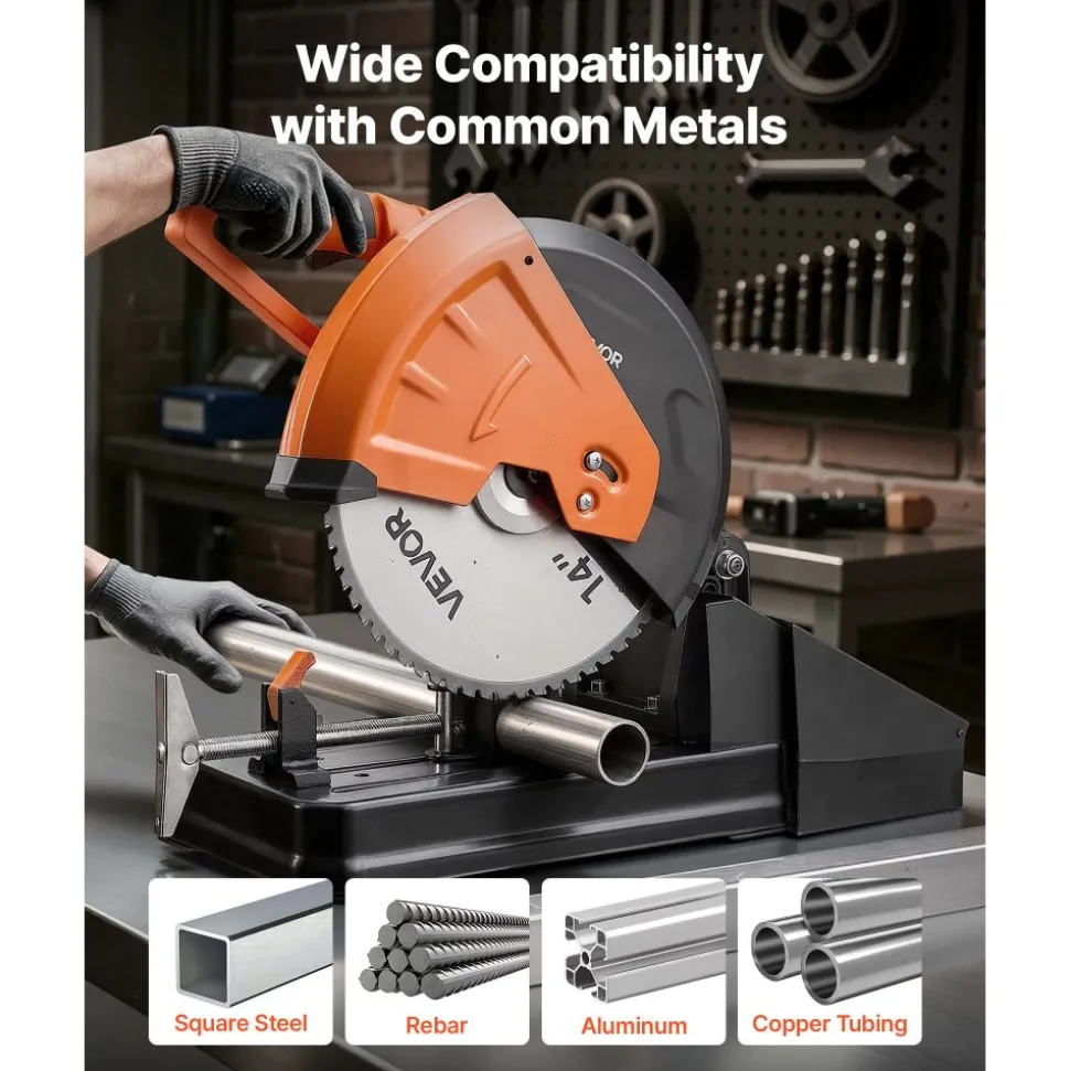 VEVOR Chop Saw Blade 14-in 66 Teeth Cermet-Tipped Metal Cold Cutting Blade, Compatible with Chop Saws, 4000 Cuts, Cutting Smooth Surfaces with No Burrs, Noise Reduction and Heat Dissipation Holes