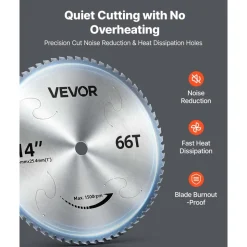 VEVOR Chop Saw Blade 14-in 66 Teeth Cermet-Tipped Metal Cold Cutting Blade, Compatible with Chop Saws, 4000 Cuts, Cutting Smooth Surfaces with No Burrs, Noise Reduction and Heat Dissipation Holes