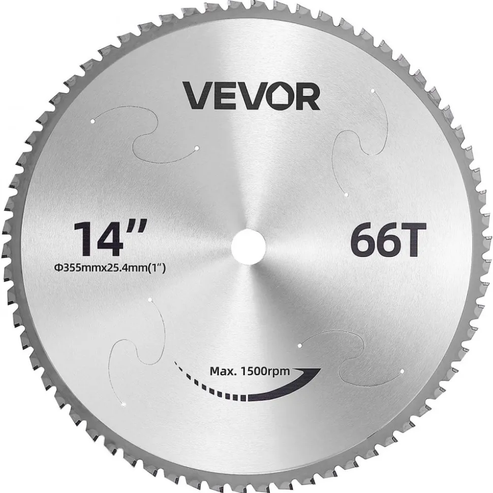 VEVOR Chop Saw Blade 14-in 66 Teeth Cermet-Tipped Metal Cold Cutting Blade, Compatible with Chop Saws, 4000 Cuts, Cutting Smooth Surfaces with No Burrs, Noise Reduction and Heat Dissipation Holes