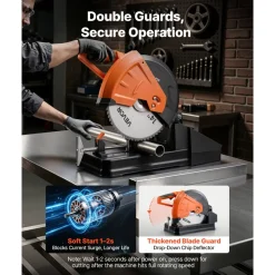VEVOR Chop Saw 14-inch Cold Cut Blade 2800 W Powerful Motor Cut Off Saw, For Cutting Metal, -45° to 45° Adjustable Angle, Efficient Dry Cutting, with Thickened Blade Guard and Chip Collection Box