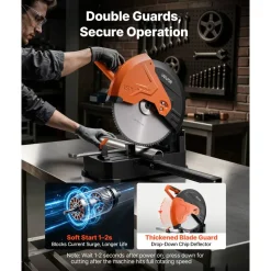 VEVOR Chop Saw 16-inch Cold Cut Blade 3000 W Powerful Motor Cut Off Saw, For Cutting Metal, -45° to 45° Adjustable Angle, Efficient Dry Cutting, Stable, with Thickened Blade Guard and Scale Ruler