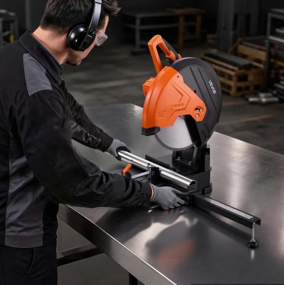 VEVOR Chop Saw 16-inch Cold Cut Blade 3000 W Powerful Motor Cut Off Saw, For Cutting Metal, -45° to 45° Adjustable Angle, Efficient Dry Cutting, Stable, with Thickened Blade Guard and Scale Ruler