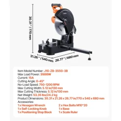 VEVOR Chop Saw, 14-inch Stainless Steel Cold Cut Blade, 3500 W Powerful Brushless Motor, 750-1200 r/min Adjustable Speed, Metal Cutting Chop Saw for Metal Square and Flat Tubes, Steels (240V/60HZ)