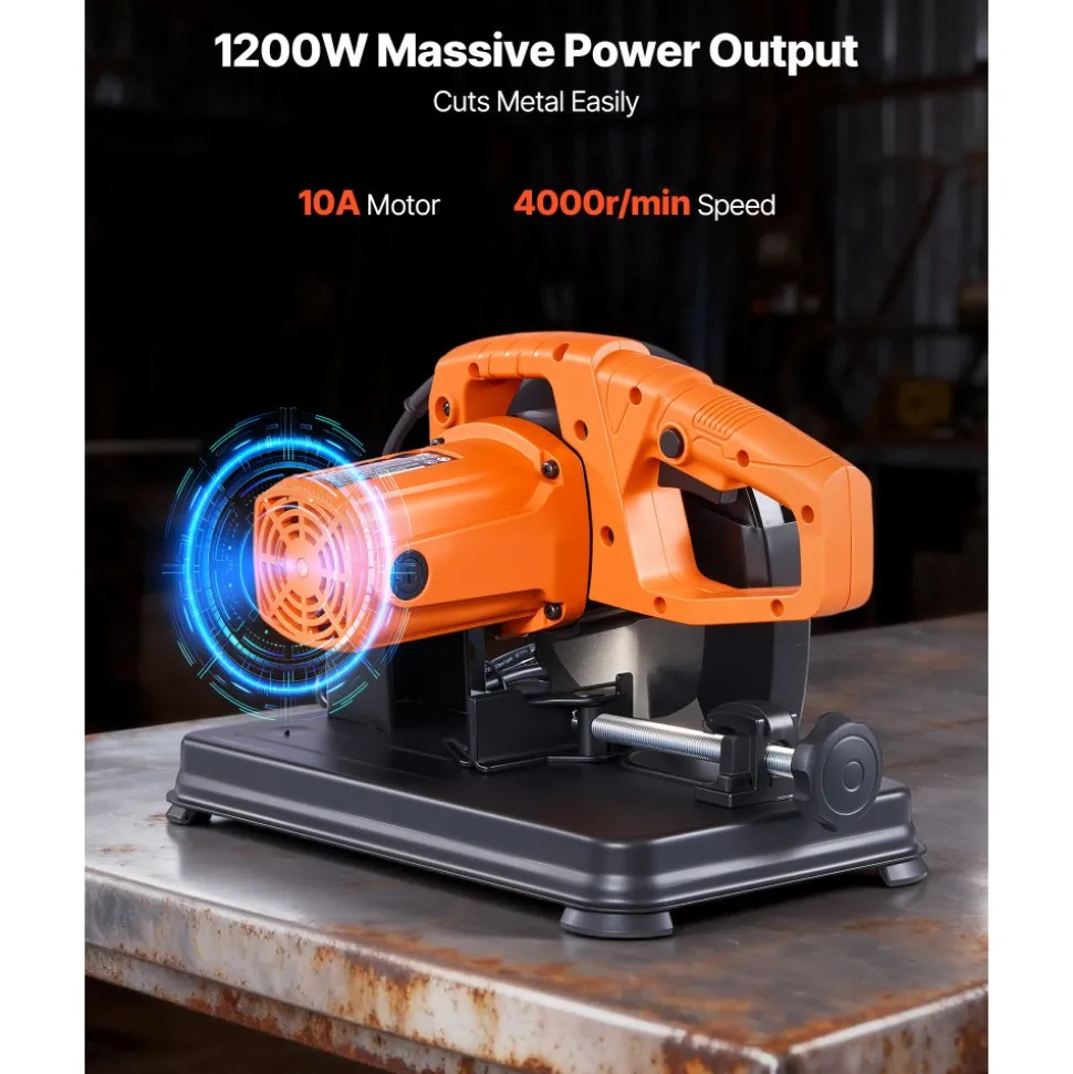 VEVOR Chop Saw, 7-1/4 in Stainless Steel Cold Cut Blade, 1200 W Motor, 4000 r/min Speed, 0-45° Adjustable Cutting Angle, Metal Cutting Chop Saw for Metal Square and Flat Tubes, I-Shaped Steels