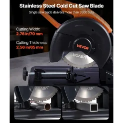 VEVOR Chop Saw, 7-1/4 in Stainless Steel Cold Cut Blade, 1200 W Motor, 4000 r/min Speed, 0-45° Adjustable Cutting Angle, Metal Cutting Chop Saw for Metal Square and Flat Tubes, I-Shaped Steels