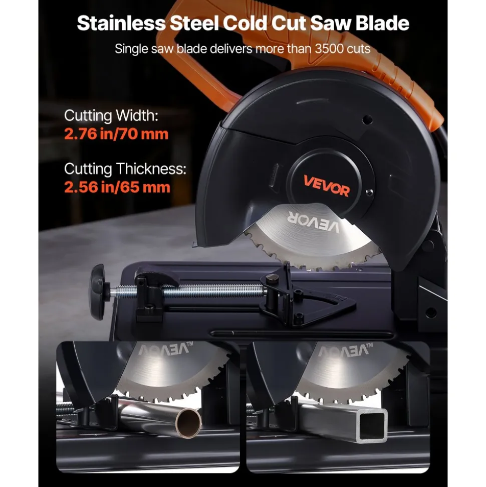 VEVOR Chop Saw, 7-1/4 in Stainless Steel Cold Cut Blade, 1200 W Motor, 4000 r/min Speed, 0-45° Adjustable Cutting Angle, Metal Cutting Chop Saw for Metal Square and Flat Tubes, I-Shaped Steels