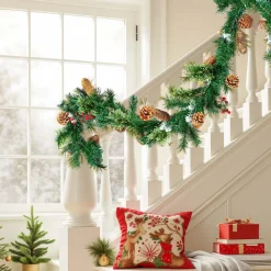 VEVOR Christmas Garland, 9-Ft Artificial Christmas Garland with Light String, Faux Greenery Decoration with Berry Clusters, Pine Needles, Pine Cones, Realistic Xmas Collection for Mantel & Fireplace