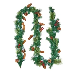 VEVOR Christmas Garland, 9-Ft Artificial Christmas Garland with Light String, Faux Greenery Decoration with Berry Clusters, Pine Needles, Pine Cones, Realistic Xmas Collection for Mantel & Fireplace