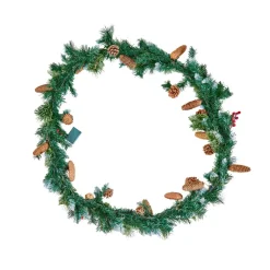 VEVOR Christmas Garland, 9-Ft Artificial Christmas Garland with Light String, Faux Greenery Decoration with Berry Clusters, Pine Needles, Pine Cones, Realistic Xmas Collection for Mantel & Fireplace