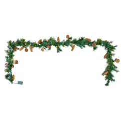 VEVOR Christmas Garland, 9-Ft Artificial Christmas Garland with Light String, Faux Greenery Decoration with Berry Clusters, Pine Needles, Pine Cones, Realistic Xmas Collection for Mantel & Fireplace