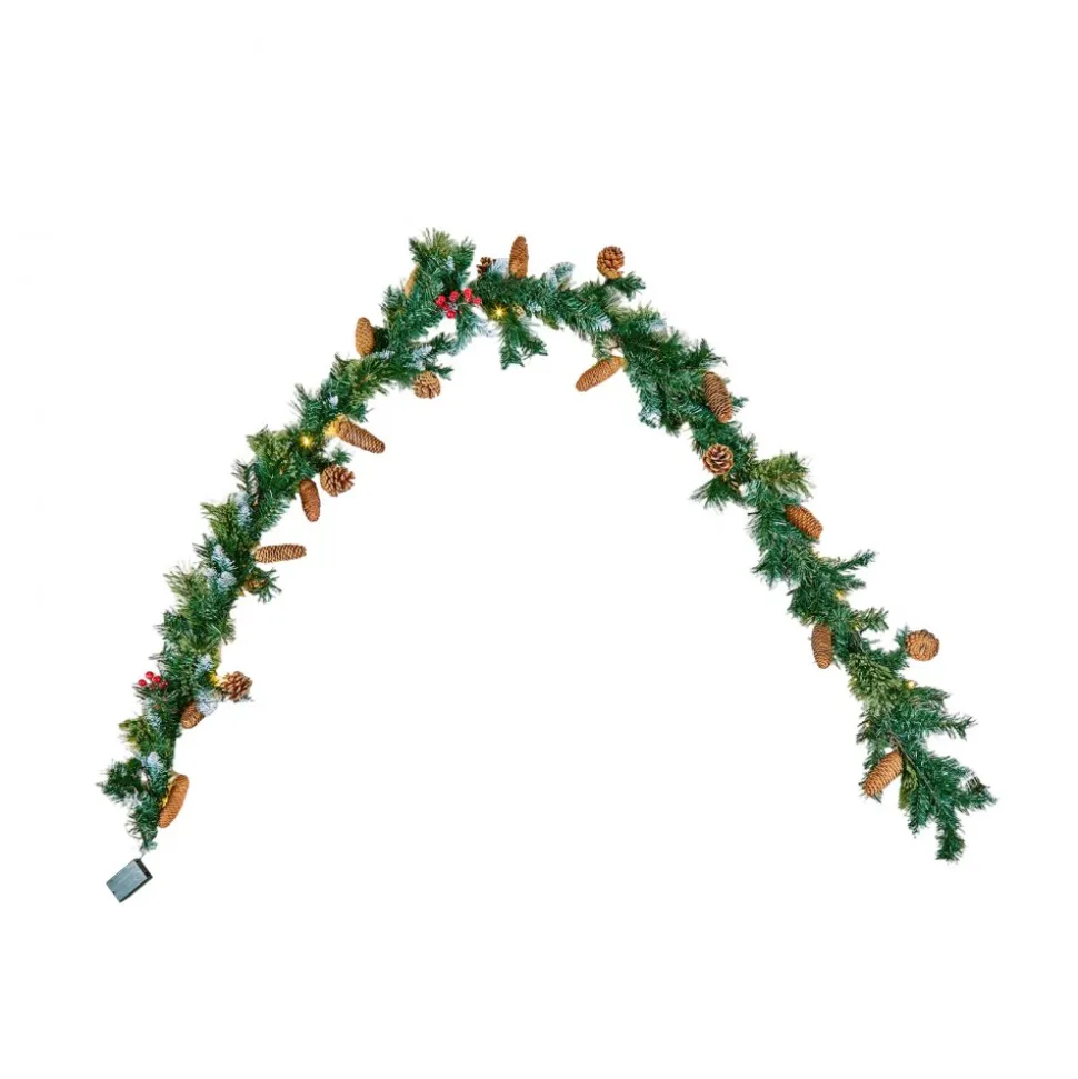 VEVOR Christmas Garland, 9-Ft Artificial Christmas Garland with Light String, Faux Greenery Decoration with Berry Clusters, Pine Needles, Pine Cones, Realistic Xmas Collection for Mantel & Fireplace