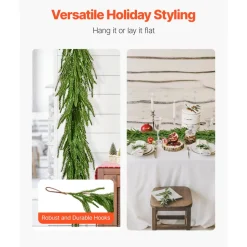 VEVOR Christmas Garland, 6-FT Realistic Norfolk Pine Garland, Evergreen Real Touch Artificial Faux Greenery Garlands, for Holiday Indoor Outdoor Xmas Decoration on Table, Mantel, and Fireplace