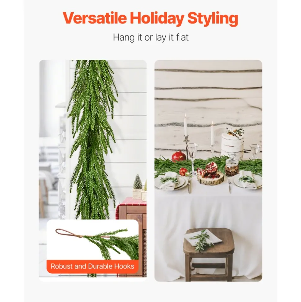 VEVOR Christmas Garland, 6-FT Realistic Norfolk Pine Garland, Evergreen Real Touch Artificial Faux Greenery Garlands, for Holiday Indoor Outdoor Xmas Decoration on Table, Mantel, and Fireplace