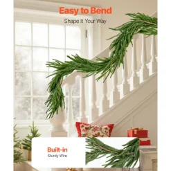 VEVOR Christmas Garland, 6-FT Realistic Norfolk Pine Garland, Evergreen Real Touch Artificial Faux Greenery Garlands, for Holiday Indoor Outdoor Xmas Decoration on Table, Mantel, and Fireplace