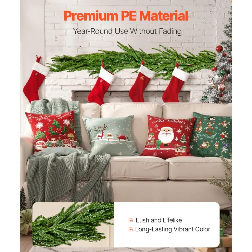 VEVOR Christmas Garland, 6-FT Realistic Norfolk Pine Garland, Evergreen Real Touch Artificial Faux Greenery Garlands, for Holiday Indoor Outdoor Xmas Decoration on Table, Mantel, and Fireplace