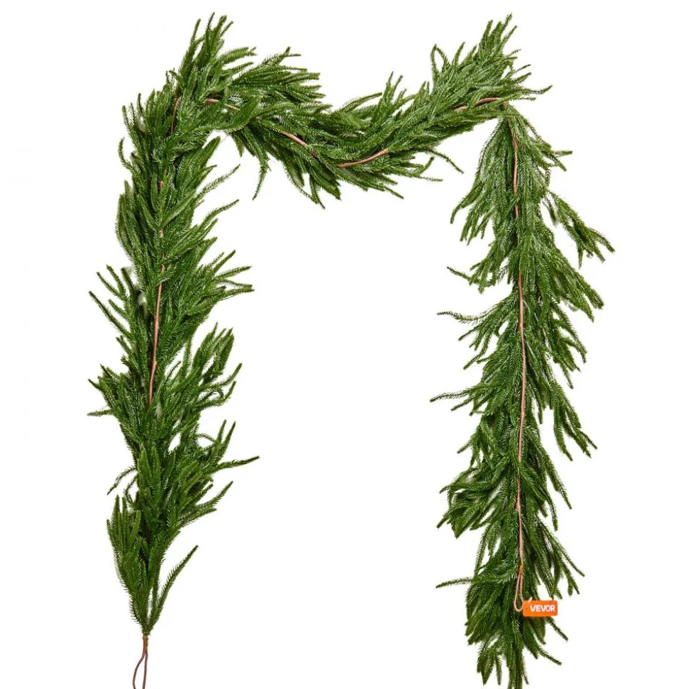 VEVOR Christmas Garland, 9-FT Realistic Norfolk Pine Garland, Evergreen Real Touch Artificial Faux Greenery Garlands, for Holiday Indoor Outdoor Xmas Decoration on Table, Mantel, and Fireplace