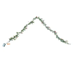 VEVOR Christmas Garland, 6.6-FT Realistic Greenery Decorated with Vines, Olive Leaves, and Berries, Evergreen Faux Garlands with Light String for Indoor Outdoor Xmas Decoration on Mantel Fireplace