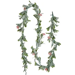 VEVOR Christmas Garland, 6.6-FT Realistic Greenery Decorated with Vines, Olive Leaves, and Berries, Evergreen Faux Garlands with Light String for Indoor Outdoor Xmas Decoration on Mantel Fireplace