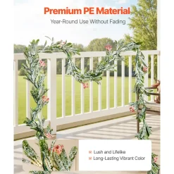 VEVOR Christmas Garland, 6.6-FT Realistic Greenery Decorated with Vines, Olive Leaves, and Berries, Evergreen Faux Garlands with Light String for Indoor Outdoor Xmas Decoration on Mantel Fireplace