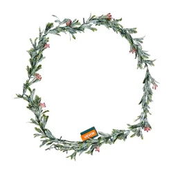VEVOR Christmas Garland, 6.6-FT Realistic Greenery Decorated with Vines, Olive Leaves, and Berries, Evergreen Faux Garlands with Light String for Indoor Outdoor Xmas Decoration on Mantel Fireplace