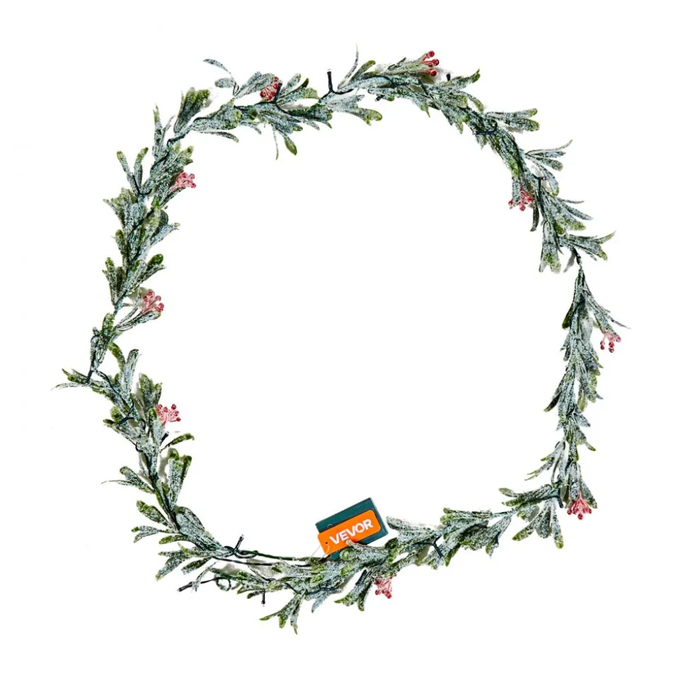 VEVOR Christmas Garland, 6.6-FT Realistic Greenery Decorated with Vines, Olive Leaves, and Berries, Evergreen Faux Garlands with Light String for Indoor Outdoor Xmas Decoration on Mantel Fireplace