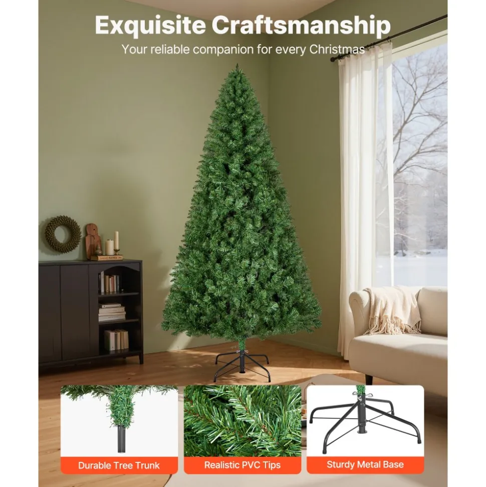 VEVOR Christmas Tree, 6ft Artificial Xmas Tree, Full Holiday Decor Trees with 1250 Branch Tips & Sturdy Metal Base for Home Party Office Decoration
