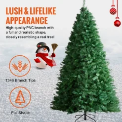 VEVOR Christmas Tree, 7.5ft Artificial Xmas Tree, Full Holiday Decor Tree with 1346 Branch Tips and Metal Base for Home Party Office Decoration