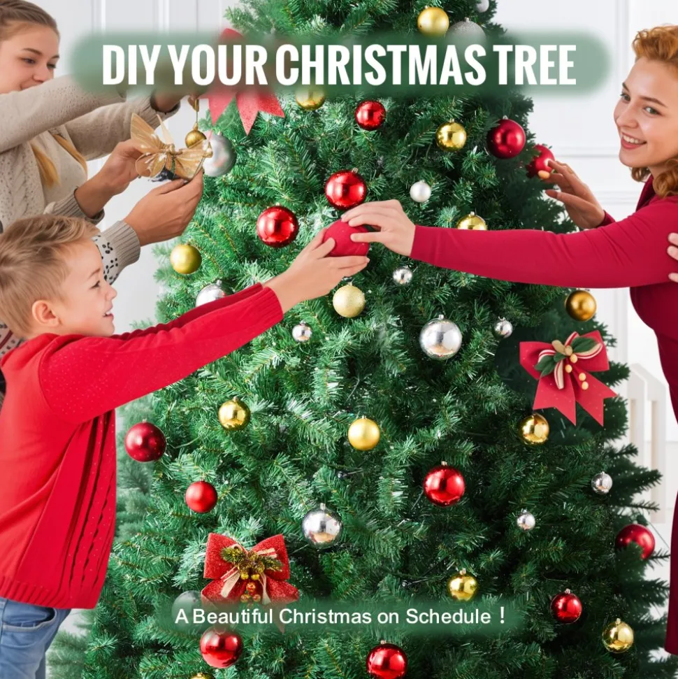 VEVOR Christmas Tree, 7.5ft Artificial Xmas Tree, Full Holiday Decor Tree with 1346 Branch Tips and Metal Base for Home Party Office Decoration