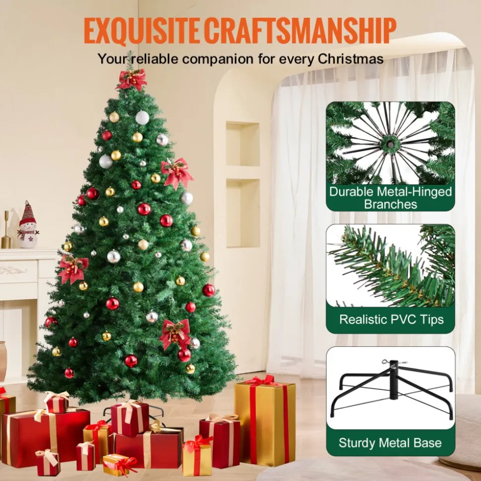 VEVOR Christmas Tree, 7.5ft Artificial Xmas Tree, Full Holiday Decor Tree with 1346 Branch Tips and Metal Base for Home Party Office Decoration