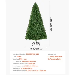 VEVOR Christmas Tree, 7.2ft Artificial Xmas Tree, Full Holiday Decor Trees with 1346 Branch Tips & Sturdy Metal Base for Home Party Office Decoration