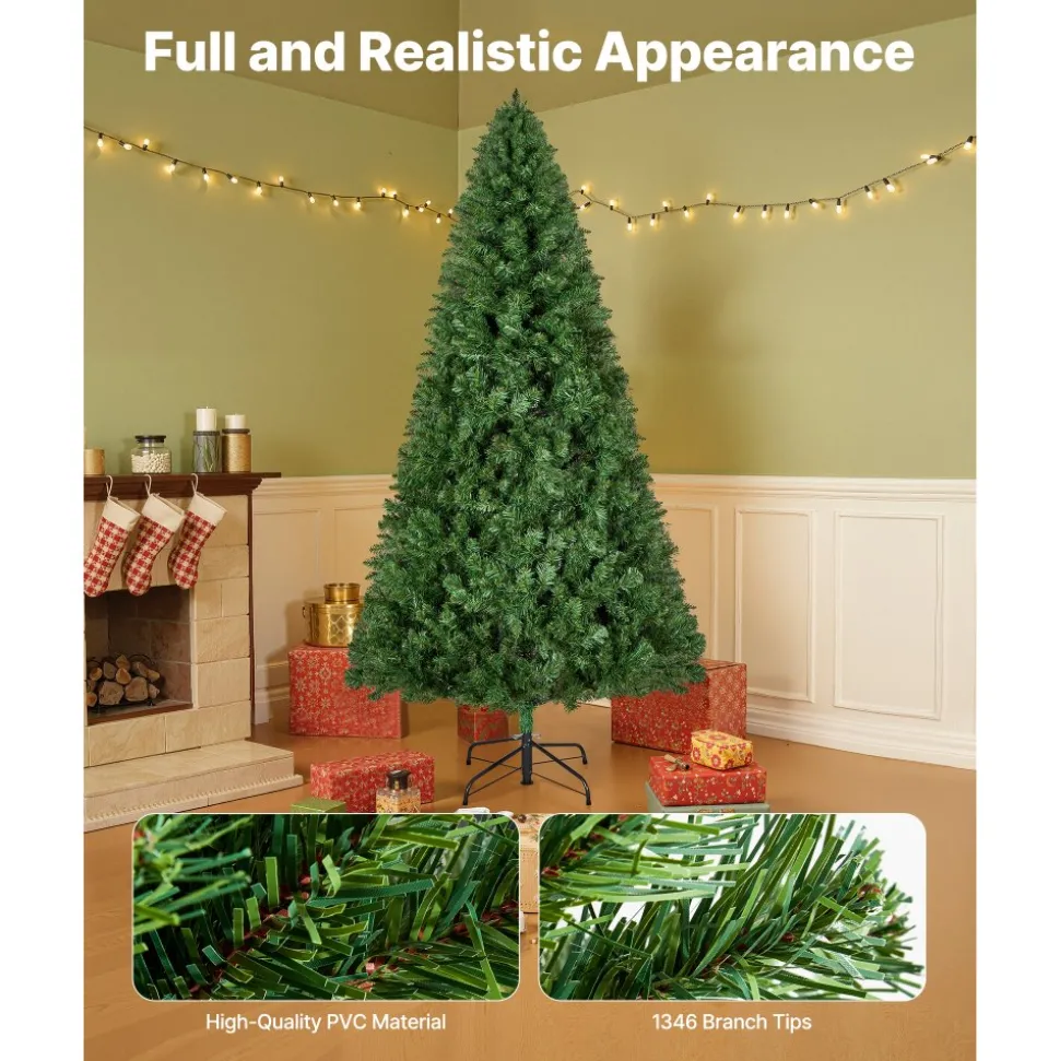 VEVOR Christmas Tree, 7.2ft Artificial Xmas Tree, Full Holiday Decor Trees with 1346 Branch Tips & Sturdy Metal Base for Home Party Office Decoration