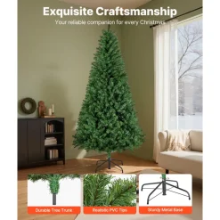 VEVOR Christmas Tree, 6ft Prelit Artificial Xmas Tree, Full Holiday Decor Trees with 330 Colorful LED Lights, 11 Lighting Modes, 1250 Branch Tips & Sturdy Metal Base for Home Party Office Decoration
