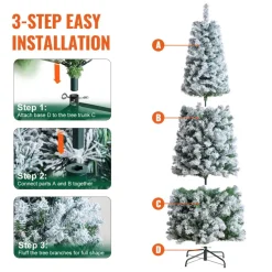 VEVOR Christmas Tree, 4ft Prelit Flocked Artificial Tree, Full Holiday Xmas Deco Trees with 120 Warm White LED Lights, 8 Lighting Modes & 539 Branch Tips for Home Party Office Decoration