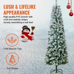 VEVOR Christmas Tree, 4ft Prelit Flocked Artificial Tree, Full Holiday Xmas Deco Trees with 120 Warm White LED Lights, 8 Lighting Modes & 539 Branch Tips for Home Party Office Decoration