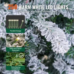 VEVOR Christmas Tree, 4ft Prelit Flocked Artificial Tree, Full Holiday Xmas Deco Trees with 120 Warm White LED Lights, 8 Lighting Modes & 539 Branch Tips for Home Party Office Decoration