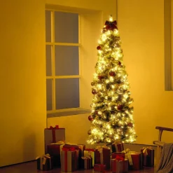 VEVOR Christmas Tree, 4ft Prelit Flocked Artificial Tree, Full Holiday Xmas Deco Trees with 120 Warm White LED Lights, 8 Lighting Modes & 539 Branch Tips for Home Party Office Decoration