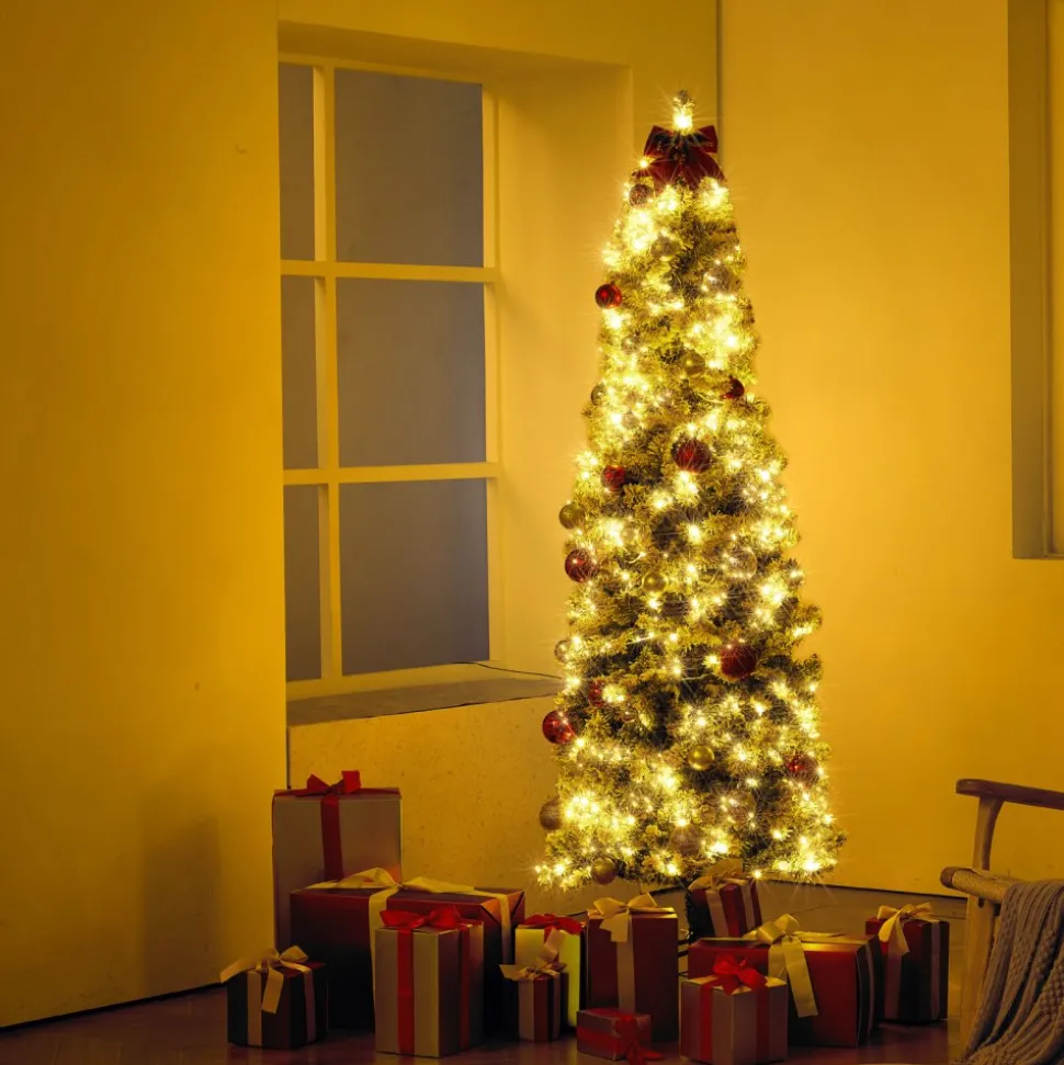 VEVOR Christmas Tree, 4ft Prelit Flocked Artificial Tree, Full Holiday Xmas Deco Trees with 120 Warm White LED Lights, 8 Lighting Modes & 539 Branch Tips for Home Party Office Decoration