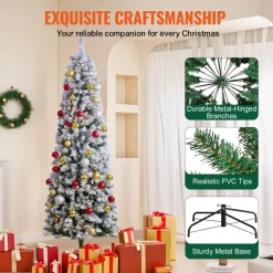 VEVOR Christmas Tree, 4ft Prelit Flocked Artificial Tree, Full Holiday Xmas Deco Trees with 120 Warm White LED Lights, 8 Lighting Modes & 539 Branch Tips for Home Party Office Decoration