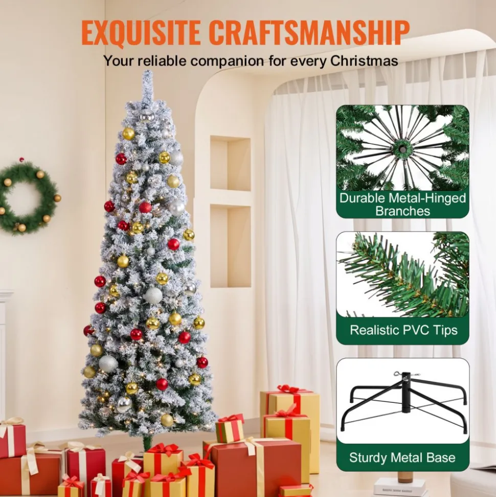 VEVOR Christmas Tree, 4ft Prelit Flocked Artificial Tree, Full Holiday Xmas Deco Trees with 120 Warm White LED Lights, 8 Lighting Modes & 539 Branch Tips for Home Party Office Decoration