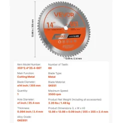 VEVOR Circular Saw Blade, 12 inch Diameter, 100 Sharp Alloy Teeth, 1 inch Arbor, Fine Finish, Aluminum Cutting Blade for Circular Saw, with Noise-Reducing Heat Vents, for Cutting Steel and Metal