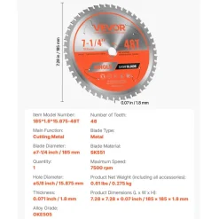 VEVOR Circular Saw Blade, 10 inch Diameter, 50 Sharp Alloy Teeth, 5/8 inch Arbor, Fine Finish, Wood Cutting Blade for Circular Saw, with Noise-Reducing Heat Vents, for Cutting Plywood, OSB, Hardwood