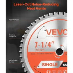 VEVOR Circular Saw Blade, 10 inch Diameter, 50 Sharp Alloy Teeth, 5/8 inch Arbor, Fine Finish, Wood Cutting Blade for Circular Saw, with Noise-Reducing Heat Vents, for Cutting Plywood, OSB, Hardwood