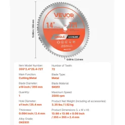 VEVOR Circular Saw Blade, 12 inch Diameter, 80 Sharp Alloy Teeth, 1 inch Arbor, Fine Finish, Wood Cutting Blade for Circular Saw, with Noise-Reducing Heat Vents, for Cutting Plywood, OSB, Hardwood