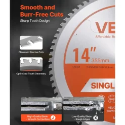 VEVOR Circular Saw Blade, 12 inch Diameter, 80 Sharp Alloy Teeth, 1 inch Arbor, Fine Finish, Wood Cutting Blade for Circular Saw, with Noise-Reducing Heat Vents, for Cutting Plywood, OSB, Hardwood